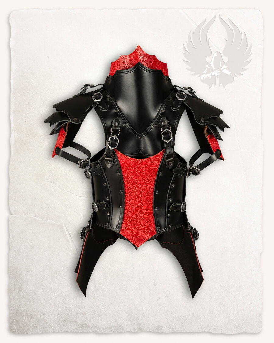 Morgana leather armour set black/red floral pattern