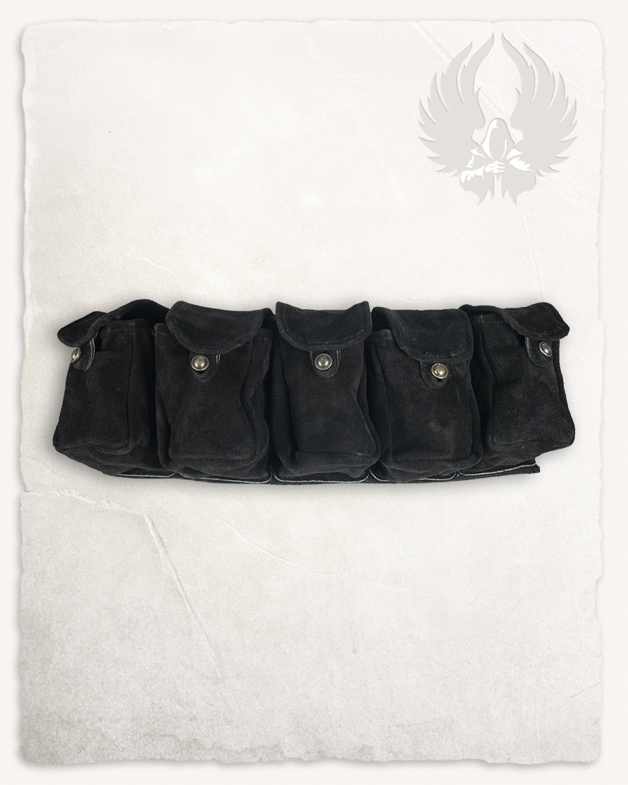 Rickar - Ceinture à poches noire en cuir suédé