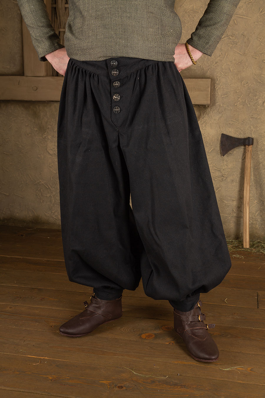Medieval Viking Pants - Grey Cotton Trousers with Braiding