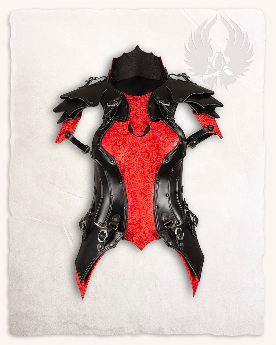 Morgana leather armour set black/red floral pattern